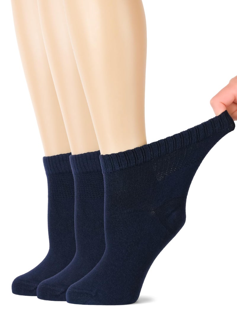Hugh Ugoli Women's Rayon Ankle Loose Fit Diabetic Socks, Soft, Seamless Toe, Wide Stretchy, Non-Binding Top, 3 Pairs, Navy Blue, Shoe Size: 6-9 - Image 1